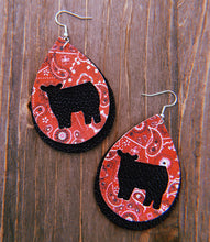 Load image into Gallery viewer, Red Paisley Cow Teardrop Shaped Earrings
