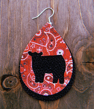 Load image into Gallery viewer, Red Paisley Cow Teardrop Shaped Earrings
