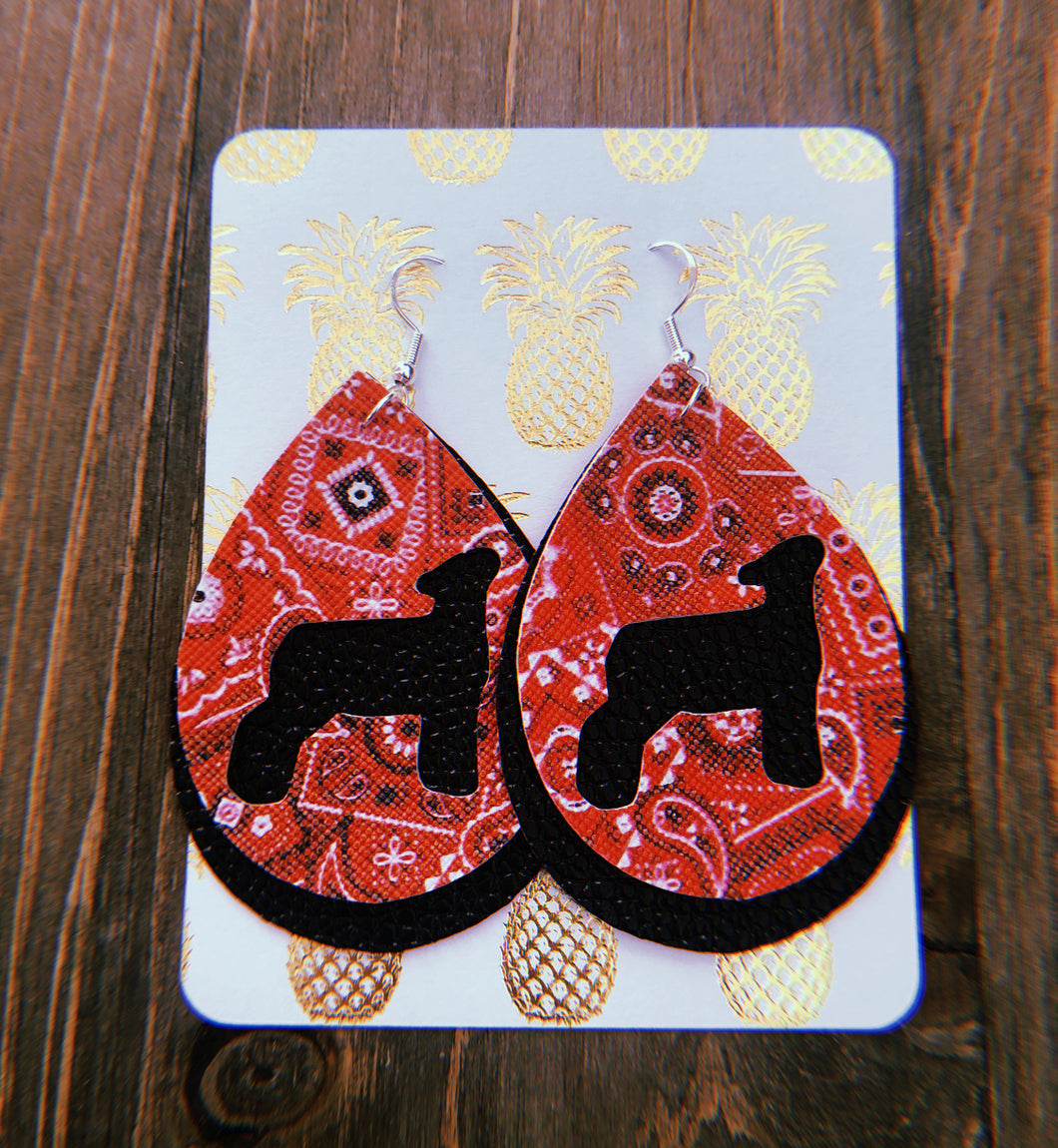 Red Paisley Lamb Teardrop Shaped Earrings