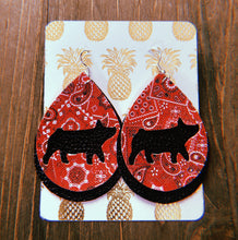 Load image into Gallery viewer, Red Paisley Pig Teardrop Shaped Earrings
