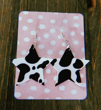 Load image into Gallery viewer, Black &amp; White Cow Print Star Dangle Earrings
