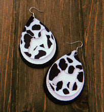 Load image into Gallery viewer, Black &amp; White Cow Print Goat Teardrop Shaped Earrings
