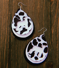 Load image into Gallery viewer, Black &amp; White Cow Print Lamb Teardrop Shaped Earrings
