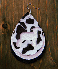 Load image into Gallery viewer, Black &amp; White Cow Print Lamb Teardrop Shaped Earrings
