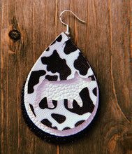 Load image into Gallery viewer, Black &amp; White Cow Print Pig Teardrop Shaped Earrings
