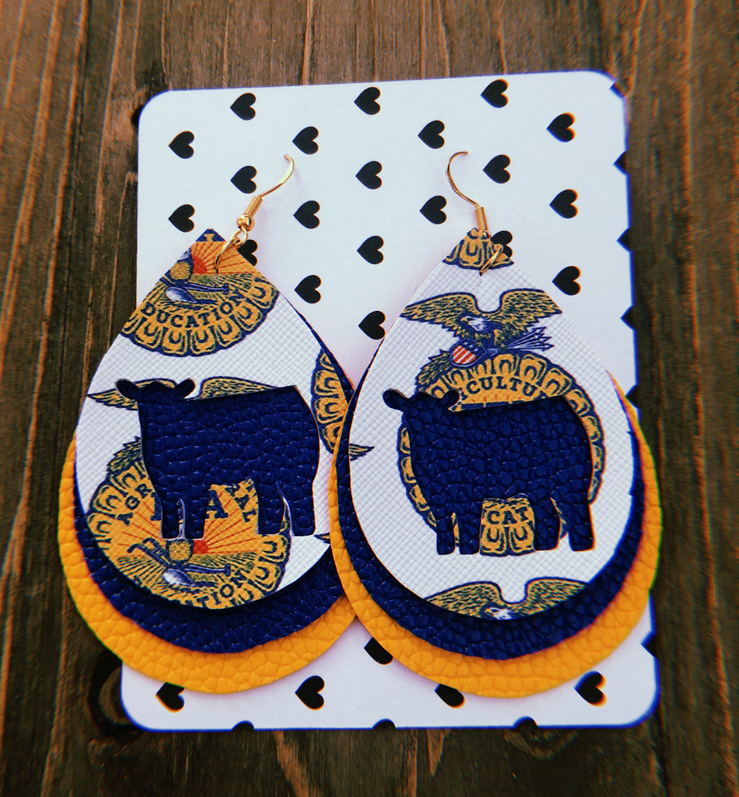 FFA Cow Teardrop Shaped Earrings