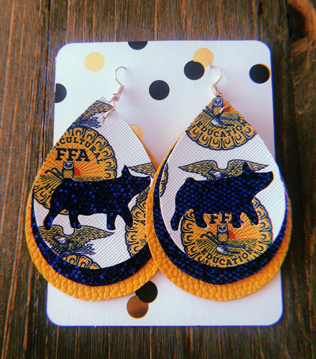 FFA Pig Teardrop Shaped Earrings