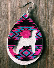 Load image into Gallery viewer, Vibrant Blue, Hot Pink, &amp; Dark Brown Aztec Goat Teardrop Shaped Earrings
