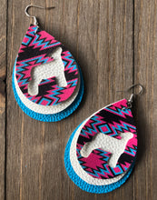 Load image into Gallery viewer, Vibrant Blue, Hot Pink, &amp; Dark Brown Lamb Teardrop Shaped Earrings
