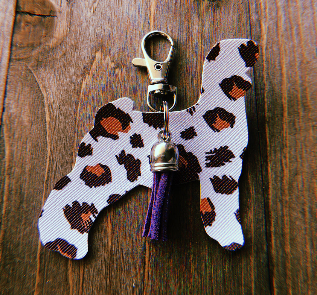 White Cheetah Print Goat Keychain