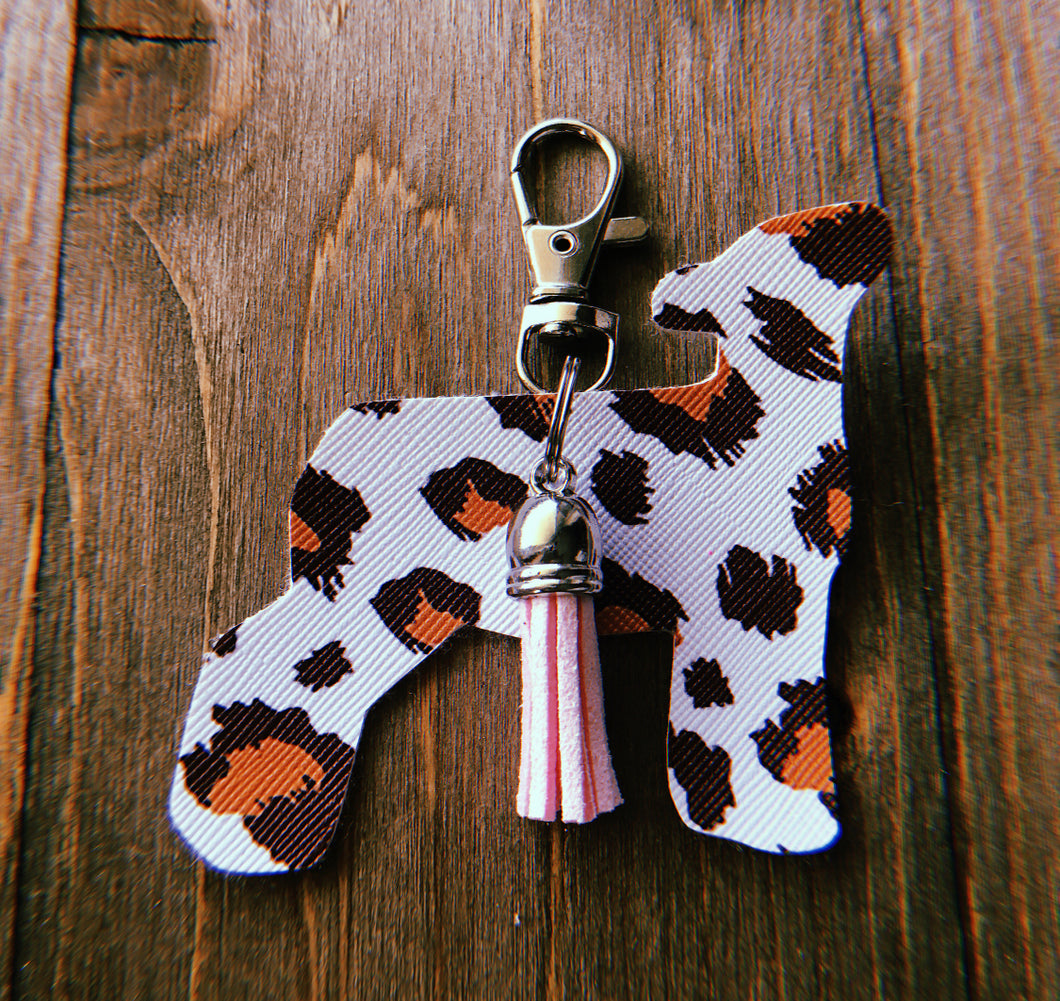 White Cheetah Print Lamb Keychain