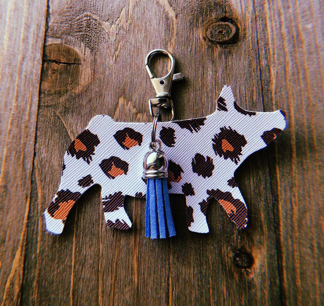 White Cheetah Print Pig Keychain